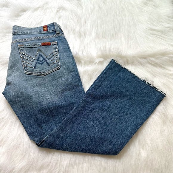 7 for All Mankind Low Rise Vintage Flare Crop Jeans Size 25 - Picture 1 of 14